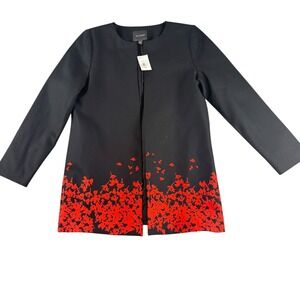 The Limited Womens Floating Floral Jacket Black Red Open Front Topper Size 4 NEW